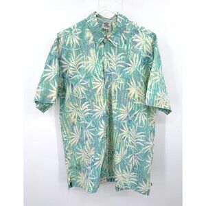 Rum Reggae Short Sleeve Button Up Floral Green Shirt L 100% Cotton